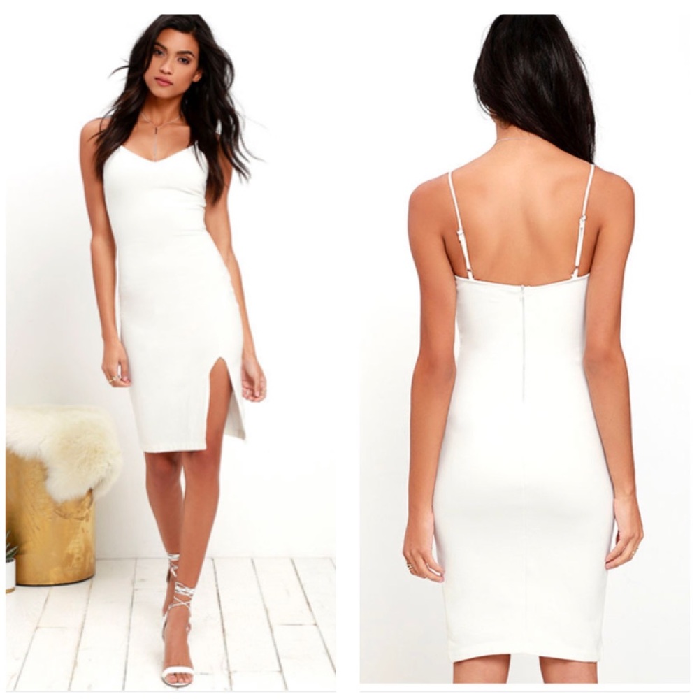 Ivory Bodycon Slit Midi Dress